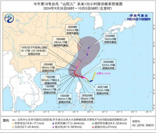 “山陀儿”或为10月登陆我国最强台风 台湾岛需警惕极端风雨